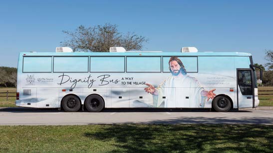 The Dignity Bus parked at Riverside Park.