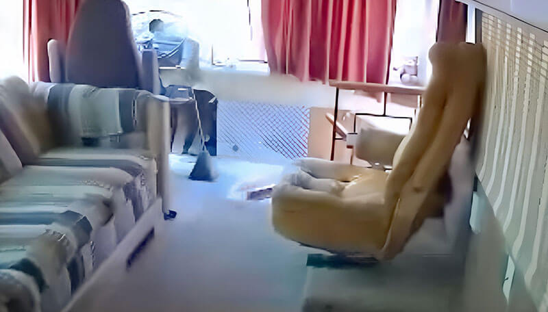 Bus interior, looking from the rear to the front of the bus.