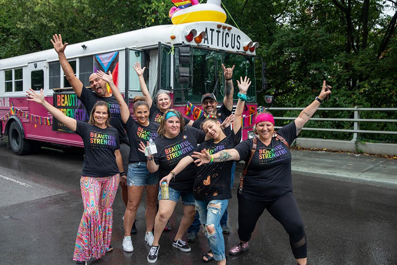 Atticus and Beautiful Strength’s ﬁrst appearance in the Nashville Pride Parade (September 2021).