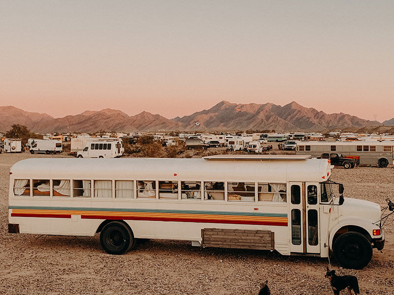 Our bus basking in a sea of nomads.