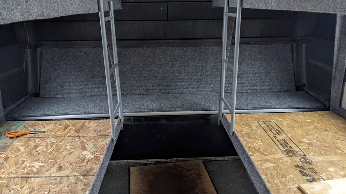 Custom fabrication of the rear bunk beds.