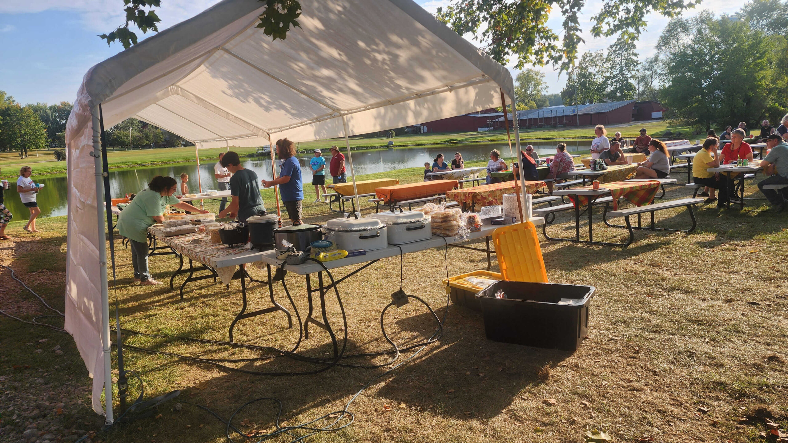 Potluck dinner on Saturday night.