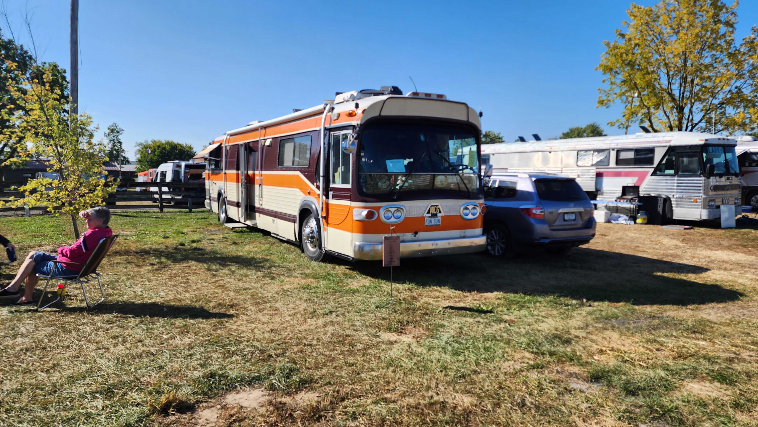 The Fishbowl bus belongs to a man named Bill and his wife. He brought me a couple of Bus Nut jackets and T-shirts from Canada. He used to drive a bus just like that one for a living.