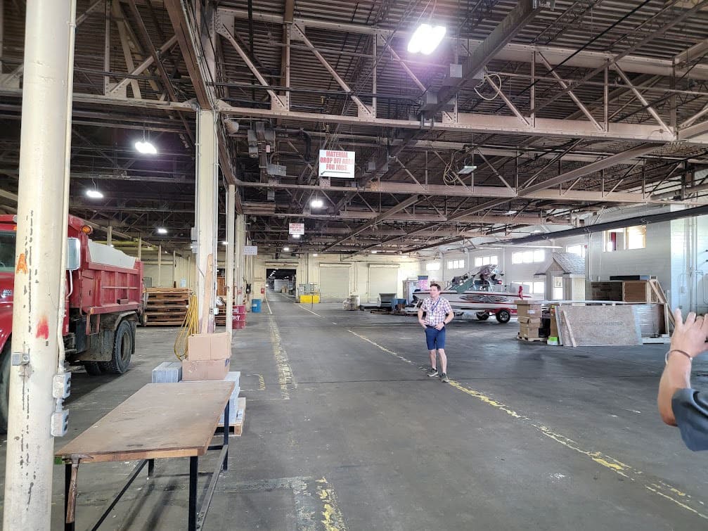 Brian Santin introducing us to the old Flxible Bus Factory.