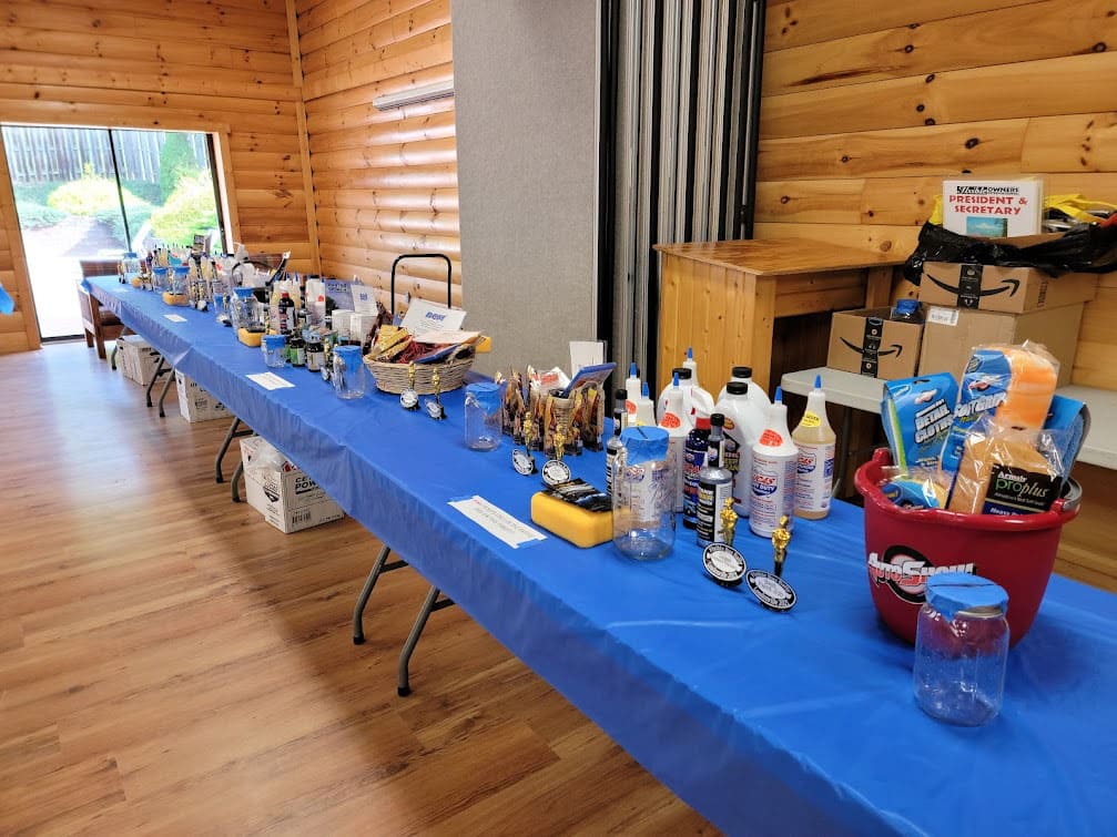 Raffle prizes were on display all week awaiting bid-ding tickets in Mason jars.