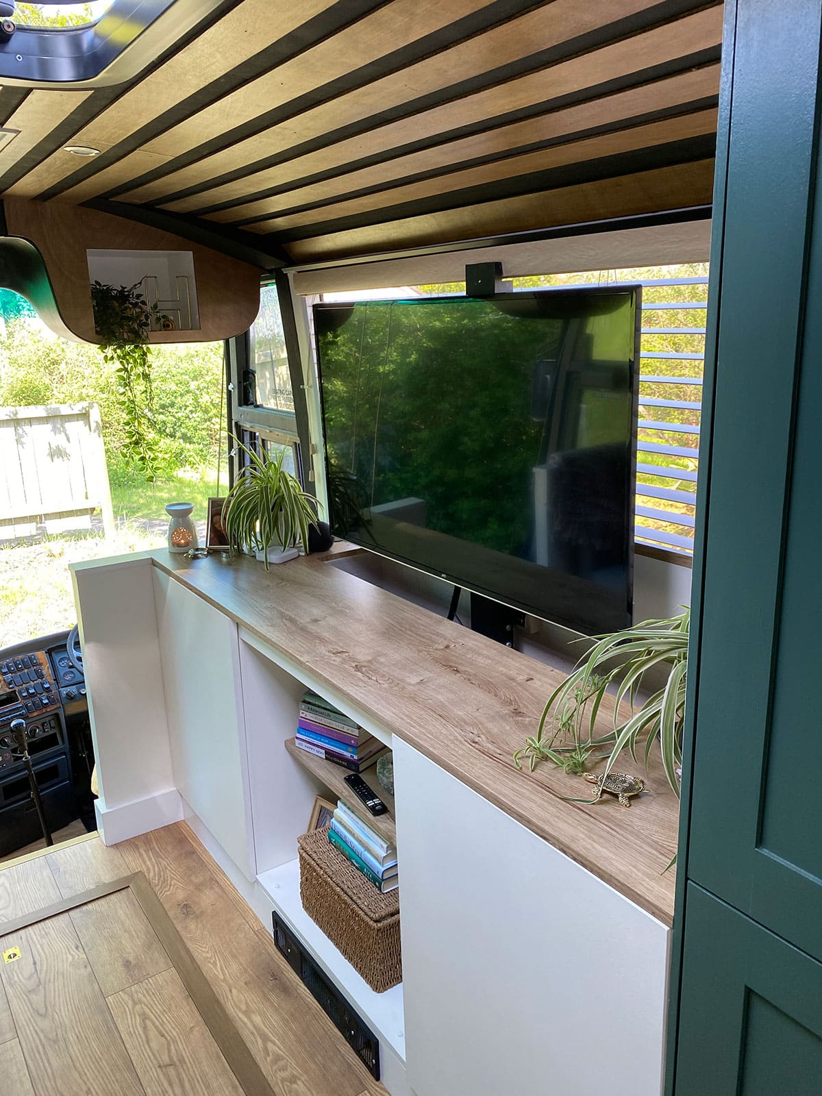 The living room area of the coach.