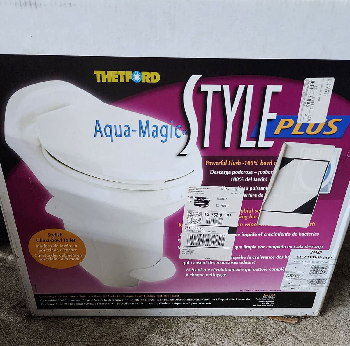 Aqua-Magic Toilet ready to install.