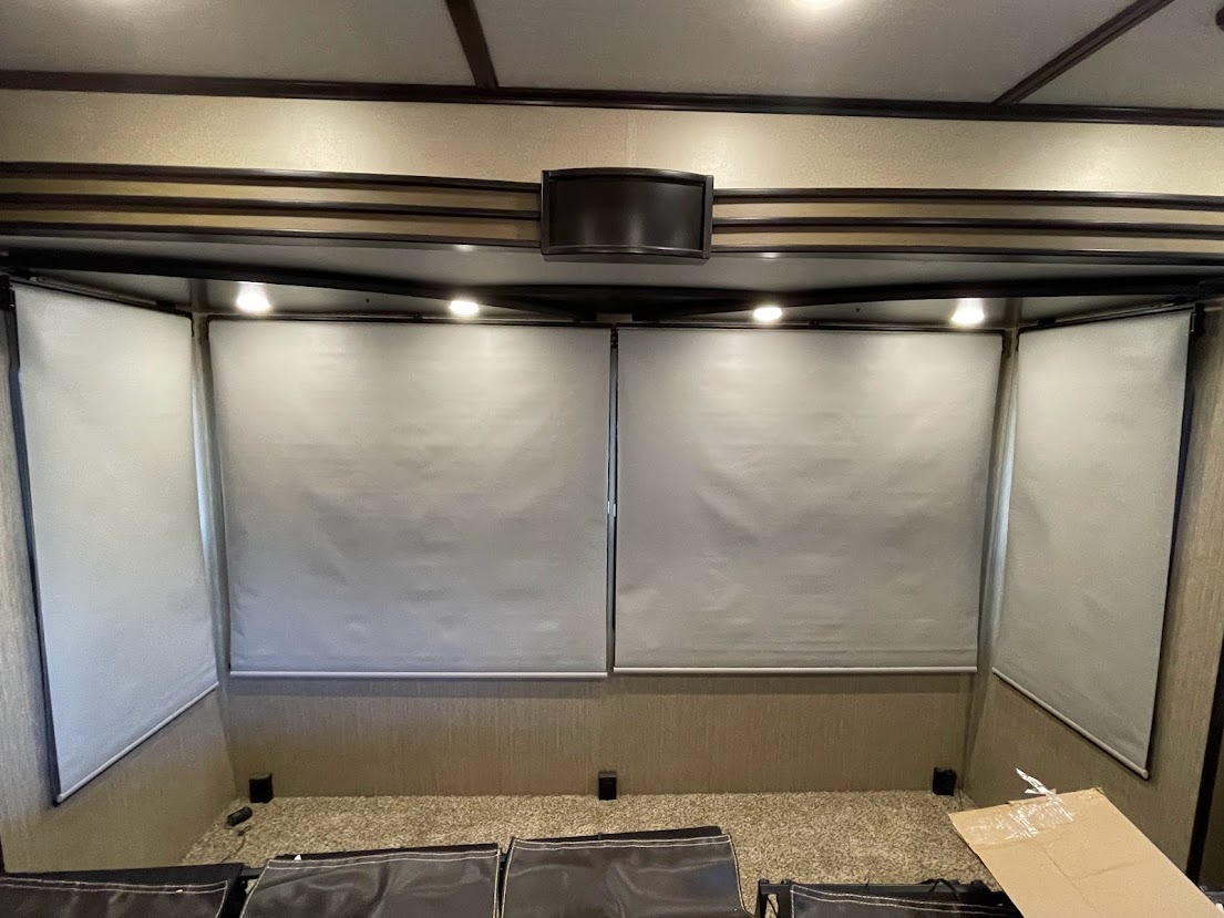 Shades closed to keep the heat out.